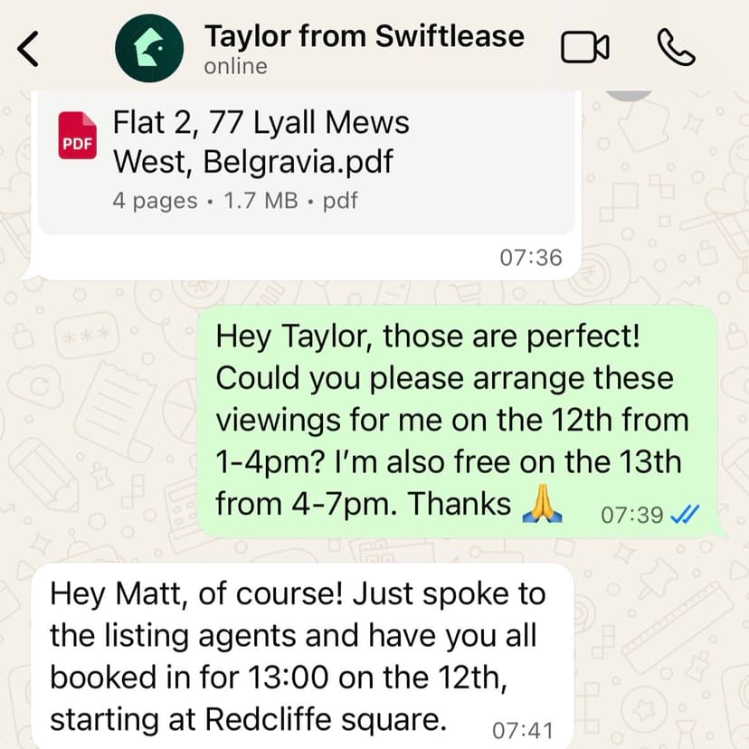 Screenshot of Swiftlease AI Estate Agent project
