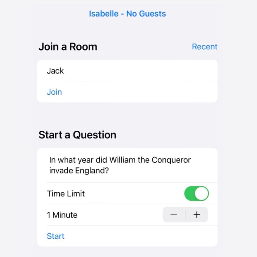 Screenshot of Quick-fire Questions project